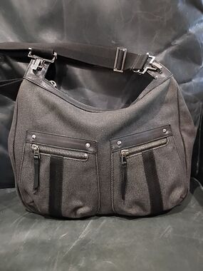 Gucci Black Canvas Hobo Shoulder Bag with Silver Hardware